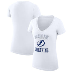 Tampa Bay Lightning G-III 4Her by Carl Banks Women's Super-Slim Fit Lightweight Team Logo Graphic V-Neck T-Shirt - White T-shirts