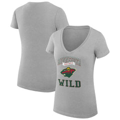 Minnesota Wild G-III 4Her by Carl Banks Women's Super-Slim Fit Lightweight Team Logo Graphic V-Neck T-Shirt - Heather Gray T-shirts