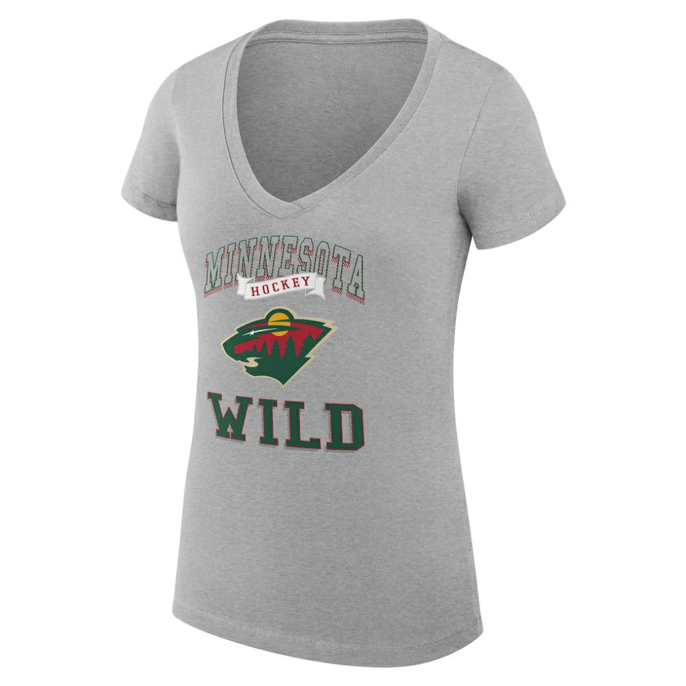 Minnesota Wild G-III 4Her by Carl Banks Women's Super-Slim Fit Lightweight Team Logo Graphic V-Neck T-Shirt - Heather Gray T-shirts