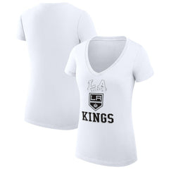 Los Angeles Kings G-III 4Her by Carl Banks Women's Super-Slim Fit Lightweight Team Logo Graphic V-Neck T-Shirt - White T-shirts
