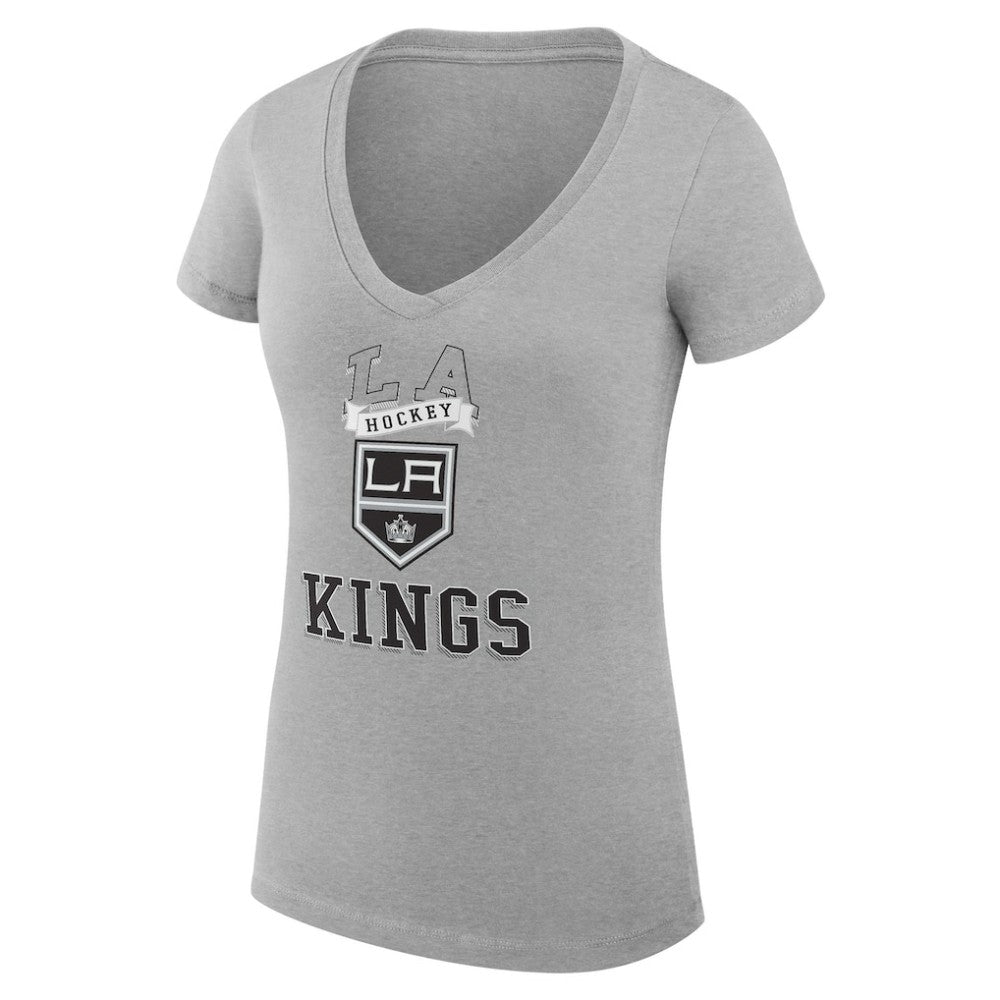 Los Angeles Kings G-III 4Her by Carl Banks Women's Super-Slim Fit Lightweight Team Logo Graphic V-Neck T-Shirt - Heather Gray T-shirts
