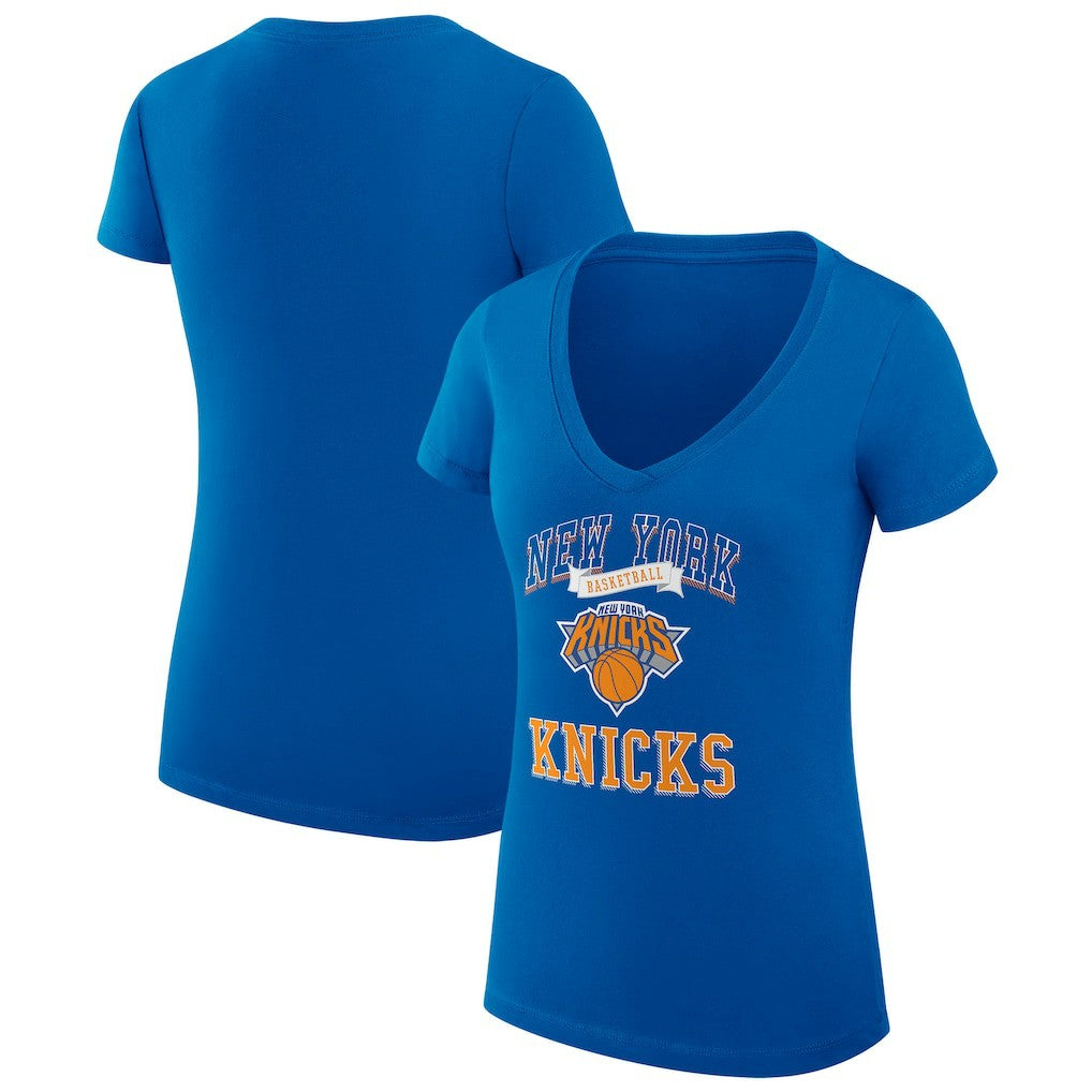 New York Knicks G-III 4Her by Carl Banks Women's Super-Slim Fit Lightweight Team Logo V-Neck T-Shirt - Blue shop
