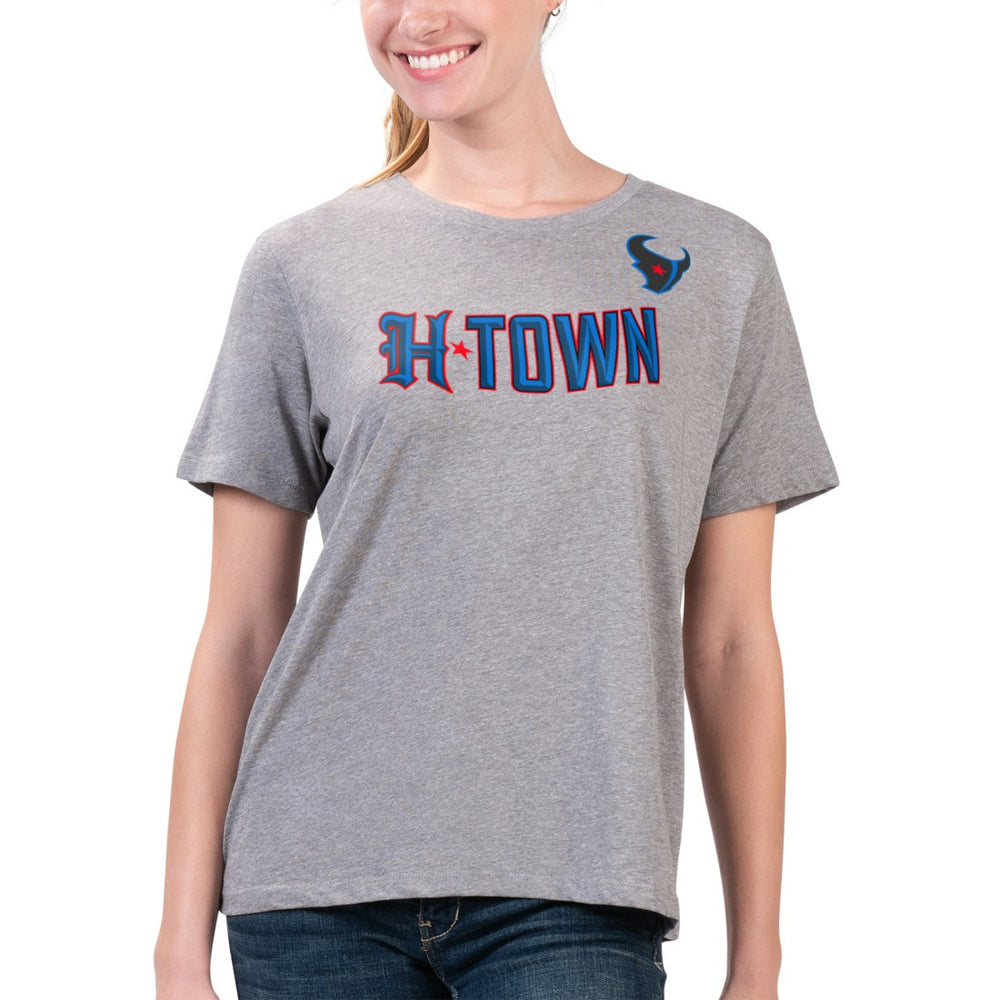 Houston Texans G-III 4Her by Carl Banks Women's Super-Slim Fit Lightweight H-Town T-Shirt - Heather Gray for sale
