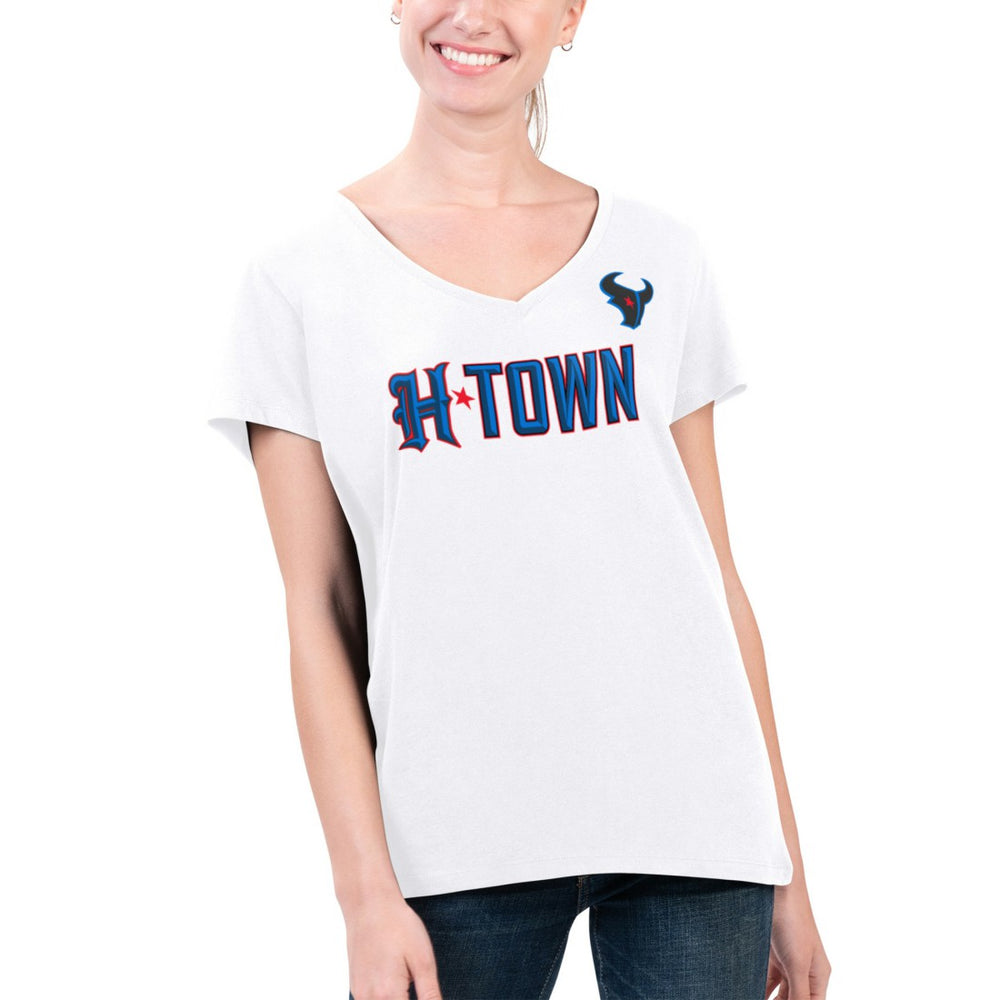 Houston Texans G-III 4Her by Carl Banks Women's Super-Slim Fit Lightweight H-Town V-Neck T-Shirt - White sale