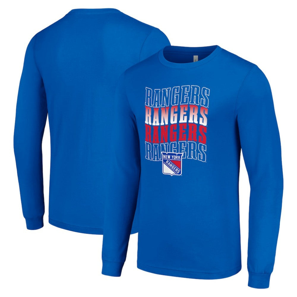 New York Rangers Starter Four Team Name Logo Long Sleeve Graphic T-Shirt - Blue T-shirts