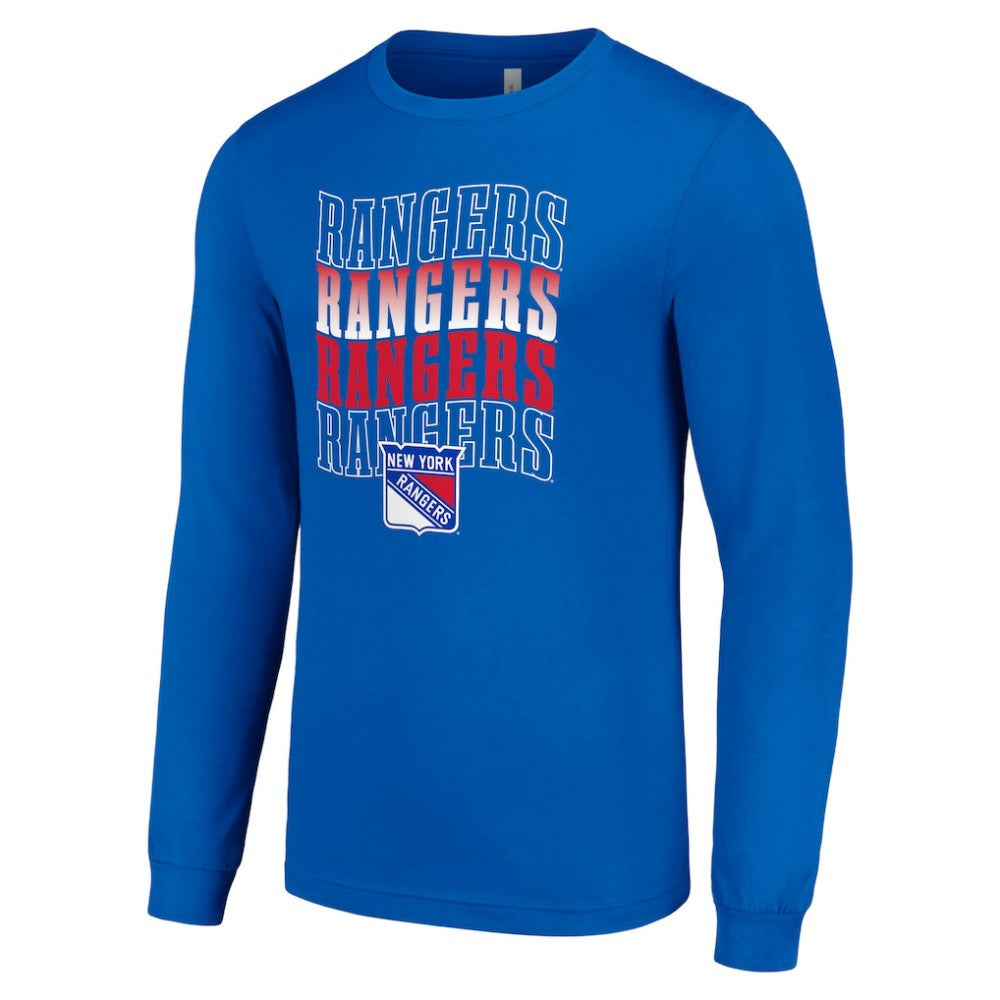 New York Rangers Starter Four Team Name Logo Long Sleeve Graphic T-Shirt - Blue T-shirts