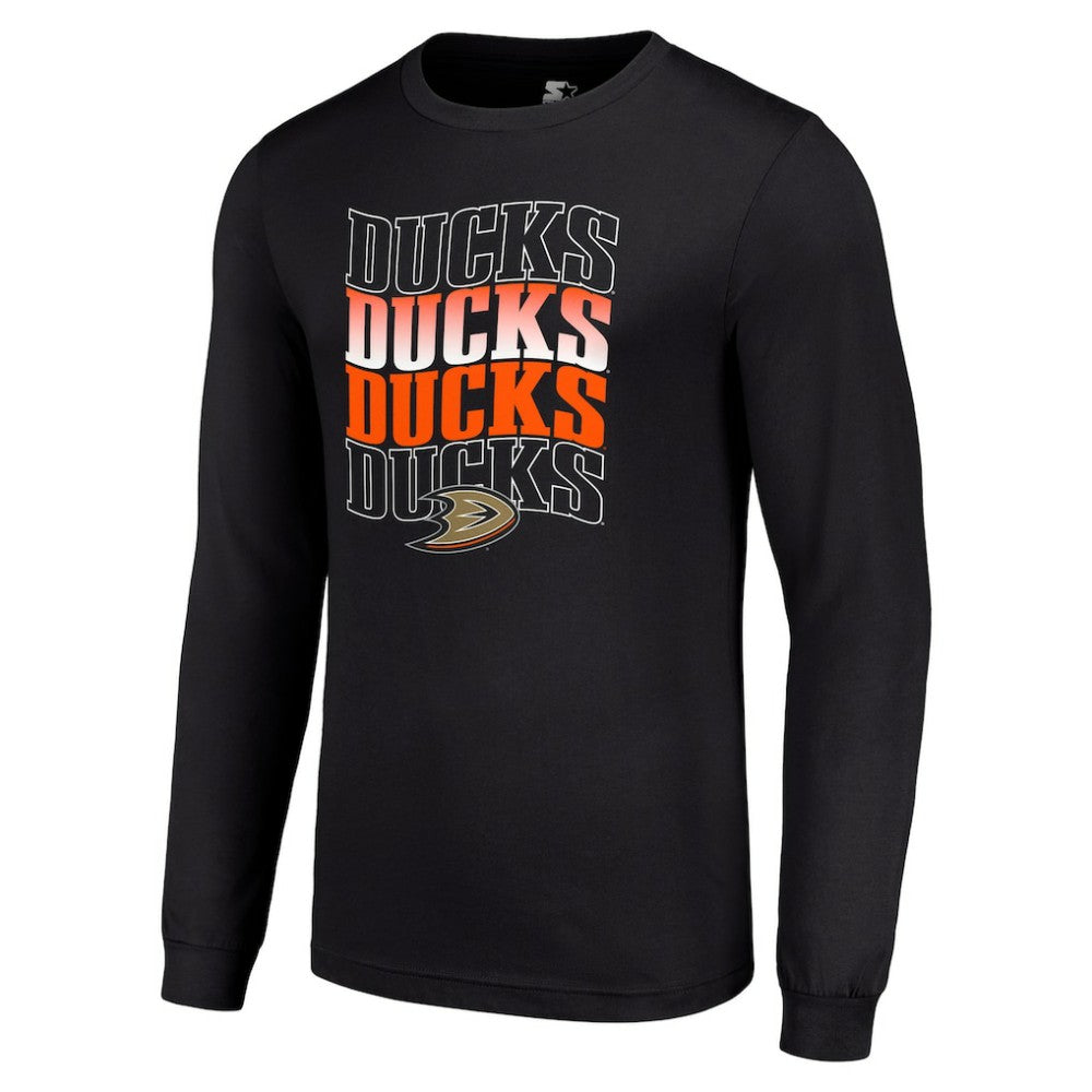 Anaheim Ducks Starter Four Team Name Logo Long Sleeve Graphic T-Shirt - Black T-shirts