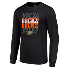 Anaheim Ducks Starter Four Team Name Logo Long Sleeve Graphic T-Shirt - Black T-shirts