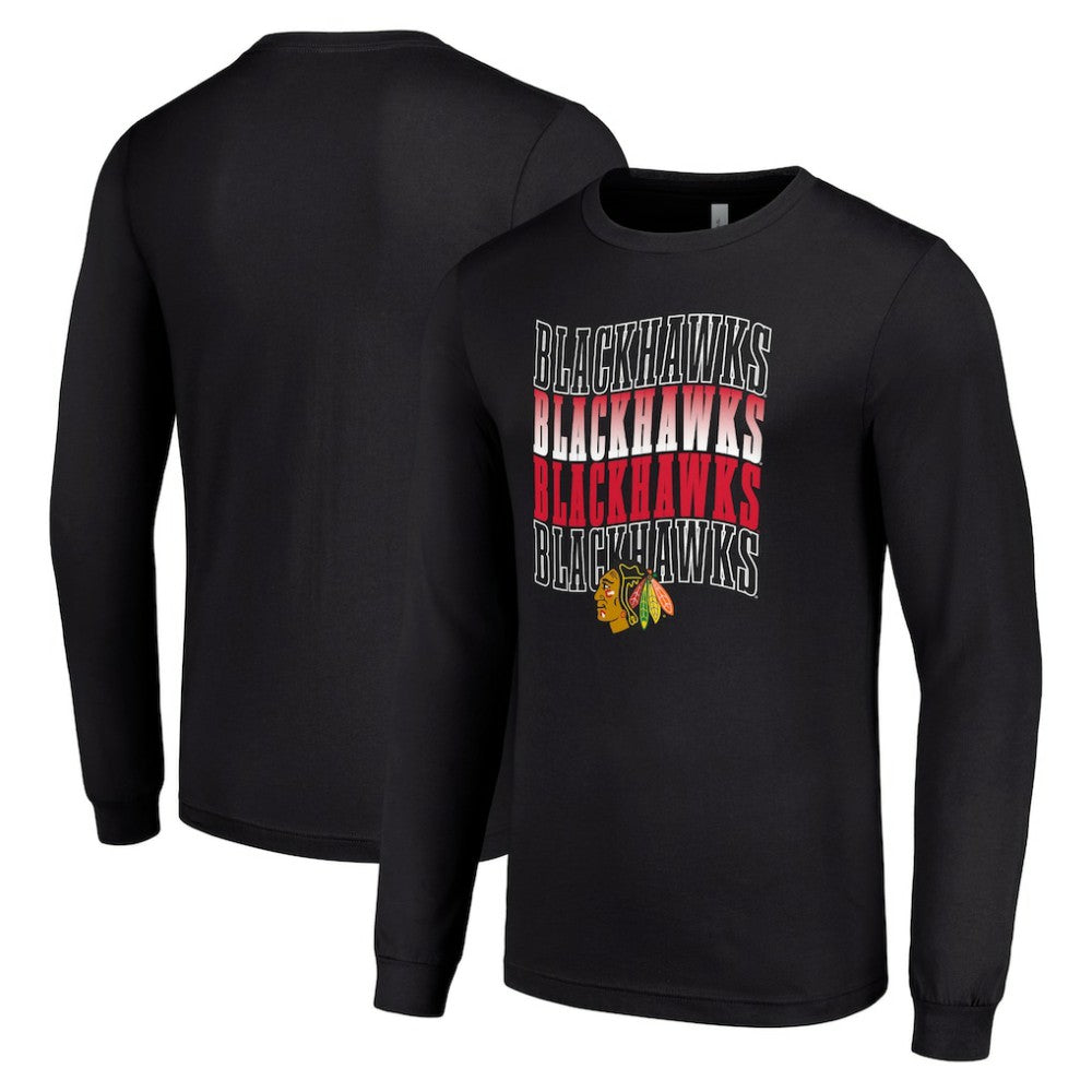 Chicago Blackhawks Starter Four Team Name Logo Long Sleeve Graphic T-Shirt - Black T-shirts