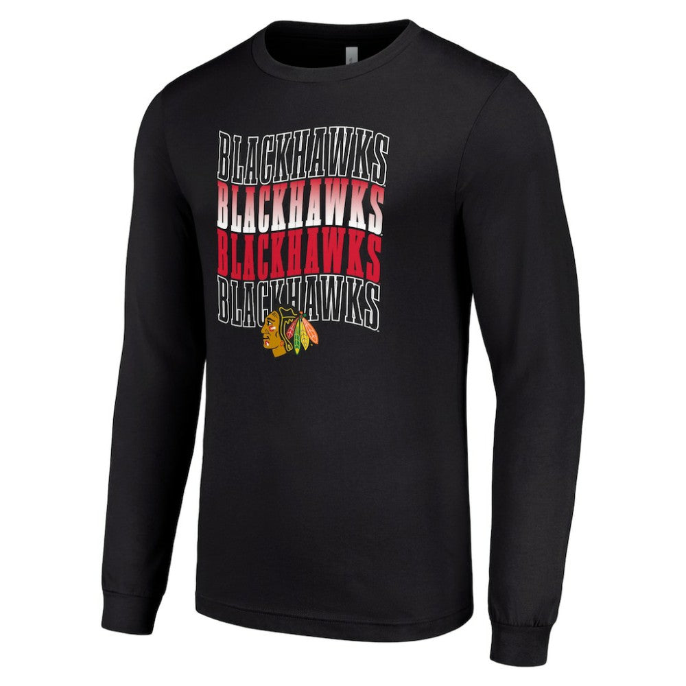 Chicago Blackhawks Starter Four Team Name Logo Long Sleeve Graphic T-Shirt - Black T-shirts