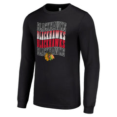 Chicago Blackhawks Starter Four Team Name Logo Long Sleeve Graphic T-Shirt - Black T-shirts