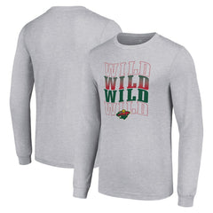Minnesota Wild Starter Four Team Name Logo Long Sleeve Graphic T-Shirt - Heather Gray T-shirts