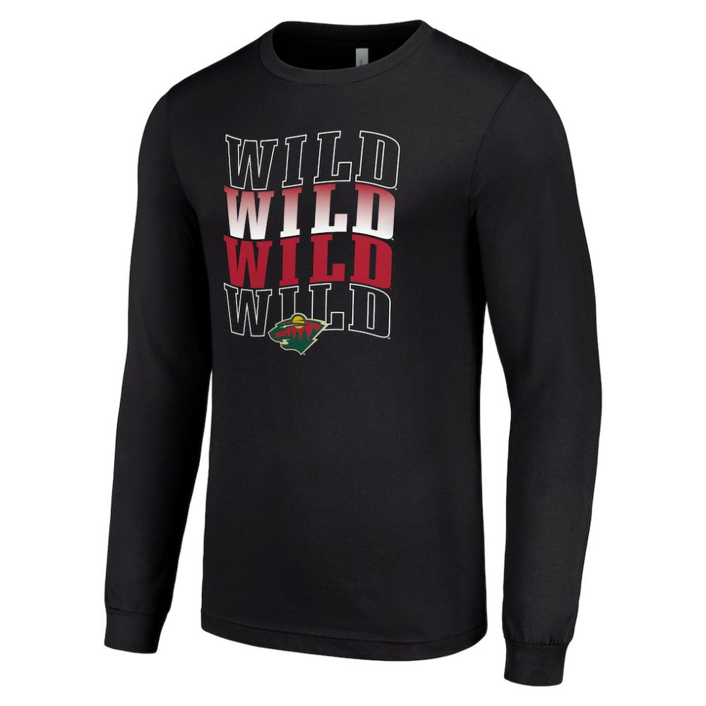 Minnesota Wild Starter Four Team Name Logo Long Sleeve Graphic T-Shirt - Black T-shirts