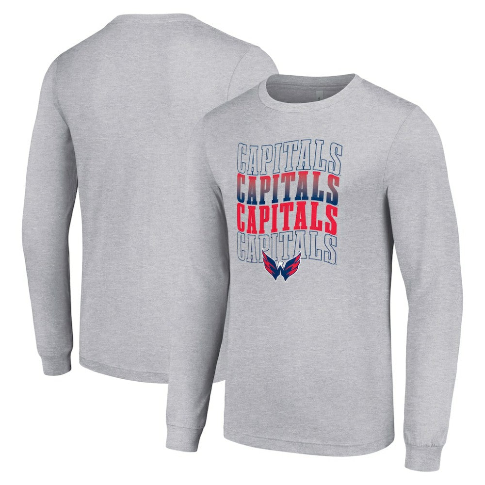 Washington Capitals Starter Four Team Name Logo Long Sleeve Graphic T-Shirt - Heather Gray T-shirts