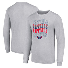 Washington Capitals Starter Four Team Name Logo Long Sleeve Graphic T-Shirt - Heather Gray T-shirts