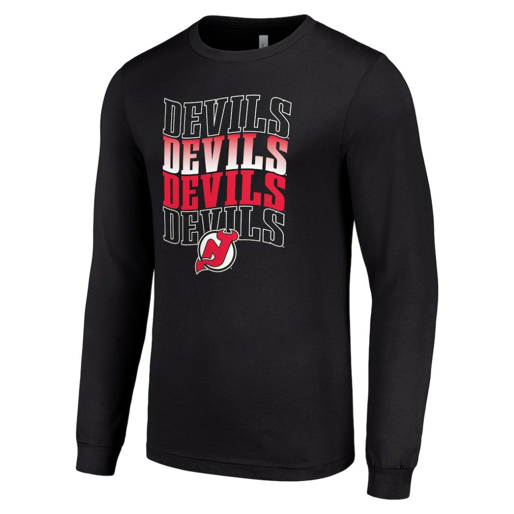 New Jersey Devils Starter Four Team Name Logo Long Sleeve Graphic T-Shirt - Black T-shirts