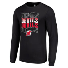 New Jersey Devils Starter Four Team Name Logo Long Sleeve Graphic T-Shirt - Black T-shirts