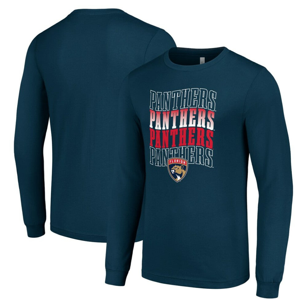 Florida Panthers Starter Four Team Name Logo Long Sleeve Graphic T-Shirt - Navy T-shirts