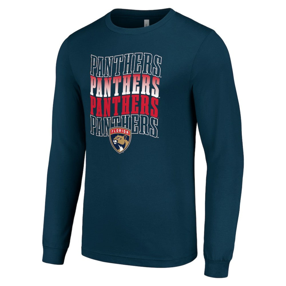 Florida Panthers Starter Four Team Name Logo Long Sleeve Graphic T-Shirt - Navy T-shirts