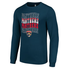 Florida Panthers Starter Four Team Name Logo Long Sleeve Graphic T-Shirt - Navy T-shirts