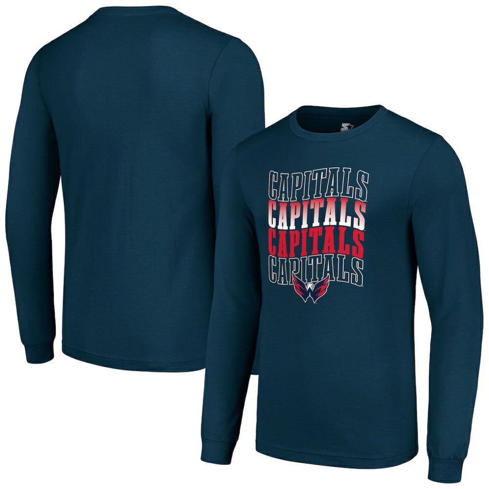 Washington Capitals Starter Four Team Name Logo Long Sleeve Graphic T-Shirt - Navy T-shirts
