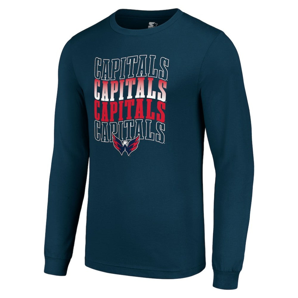 Washington Capitals Starter Four Team Name Logo Long Sleeve Graphic T-Shirt - Navy T-shirts