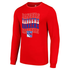 New York Rangers Starter Four Team Name Logo Long Sleeve Graphic T-Shirt - Red T-shirts