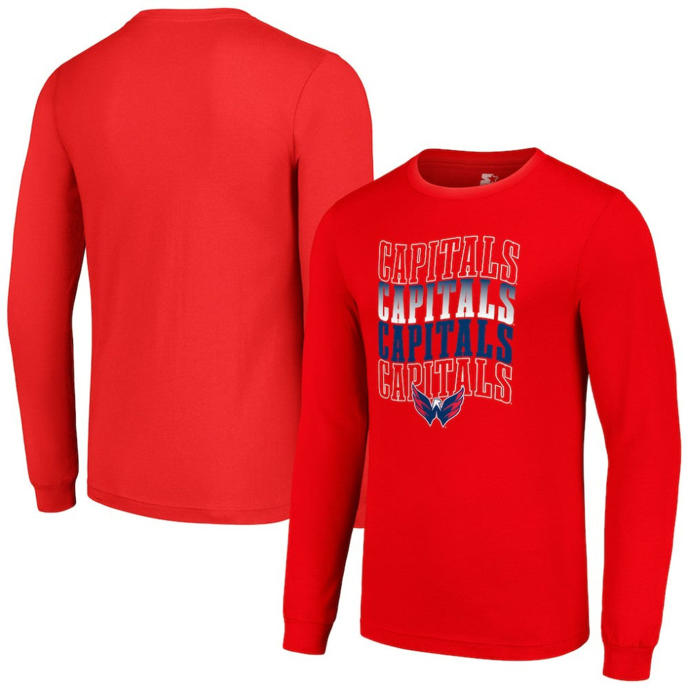 Washington Capitals Starter Four Team Name Logo Long Sleeve Graphic T-Shirt - Red T-shirts