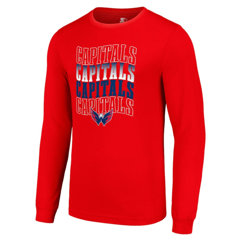 Washington Capitals Starter Four Team Name Logo Long Sleeve Graphic T-Shirt - Red T-shirts