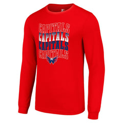 Washington Capitals Starter Four Team Name Logo Long Sleeve Graphic T-Shirt - Red T-shirts
