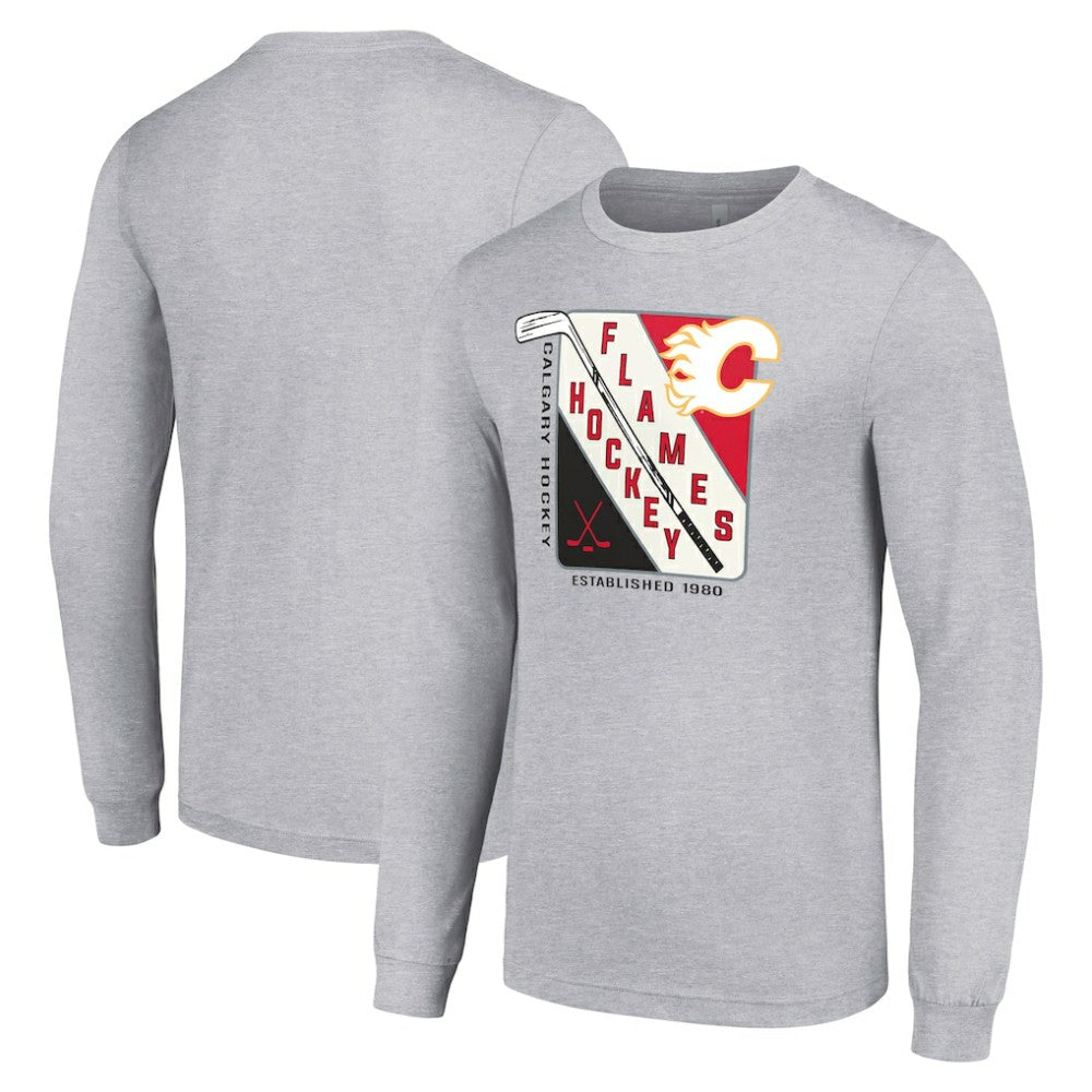 Calgary Flames Starter Shield Long Sleeve Graphic T-Shirt - Heather Gray T-shirts