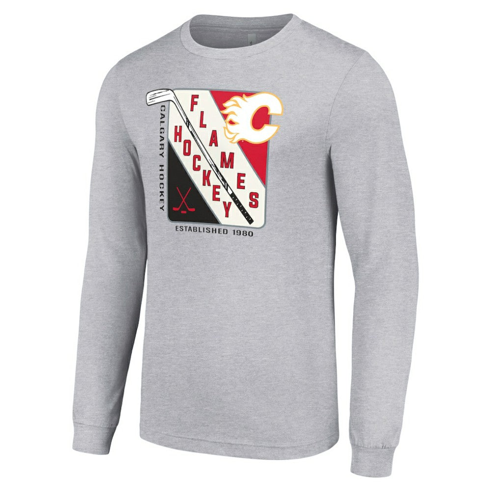 Calgary Flames Starter Shield Long Sleeve Graphic T-Shirt - Heather Gray T-shirts