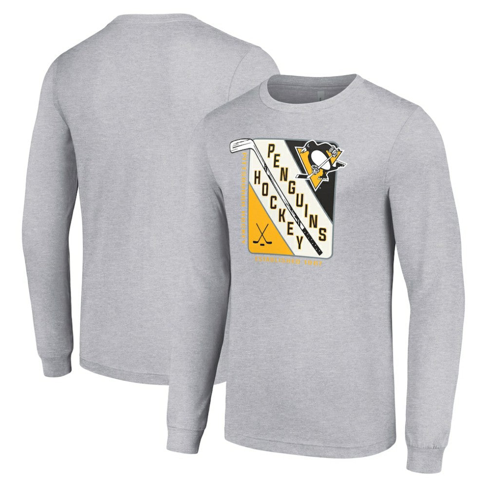 Pittsburgh Penguins Starter Shield Long Sleeve Graphic T-Shirt - Heather Gray T-shirts