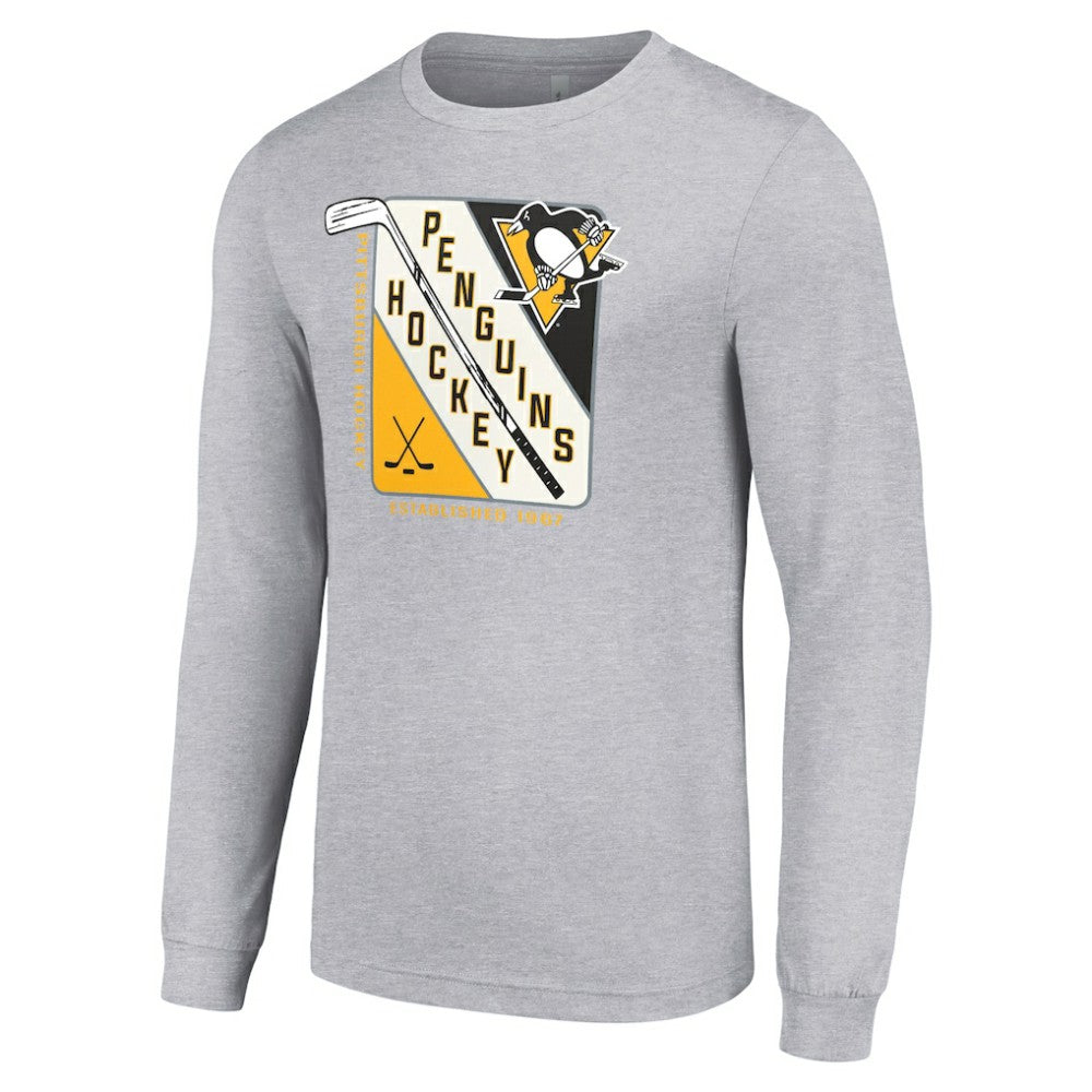 Pittsburgh Penguins Starter Shield Long Sleeve Graphic T-Shirt - Heather Gray T-shirts