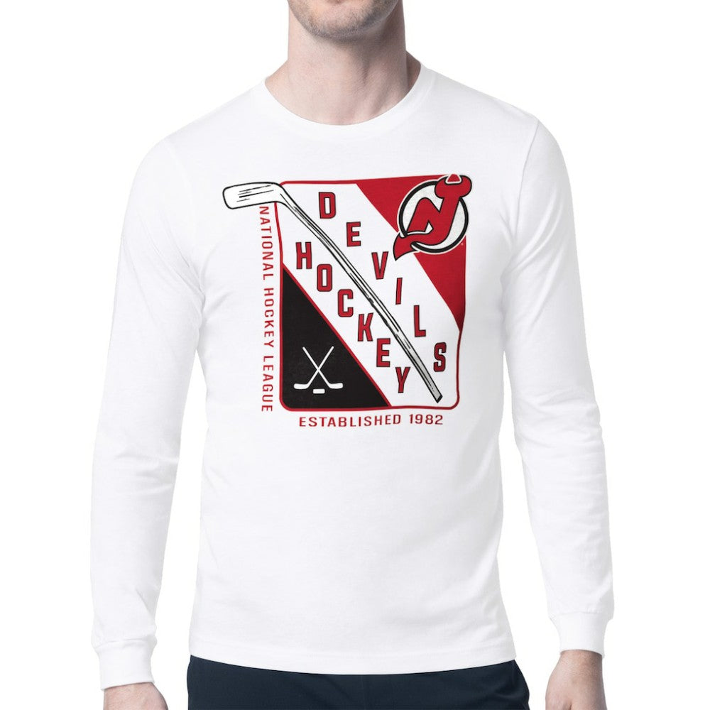 New Jersey Devils Starter Shield Long Sleeve Graphic T-Shirt - White T-shirts