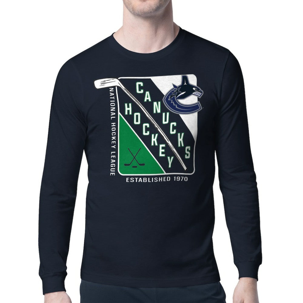 Vancouver Canucks Starter Shield Long Sleeve Graphic T-Shirt - Navy T-shirts