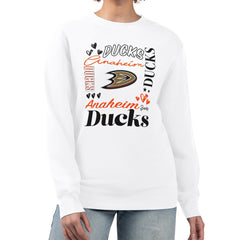 Anaheim Ducks G-III 4Her by Carl Banks Women's Collage Graphic Fleece Long Sleeve Pullover Sweatshirt - White Sweatshirts