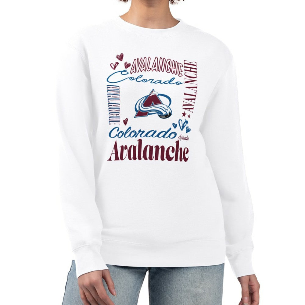 Colorado Avalanche G-III 4Her by Carl Banks Women's Collage Graphic Fleece Long Sleeve Pullover Sweatshirt - White Sweatshirts