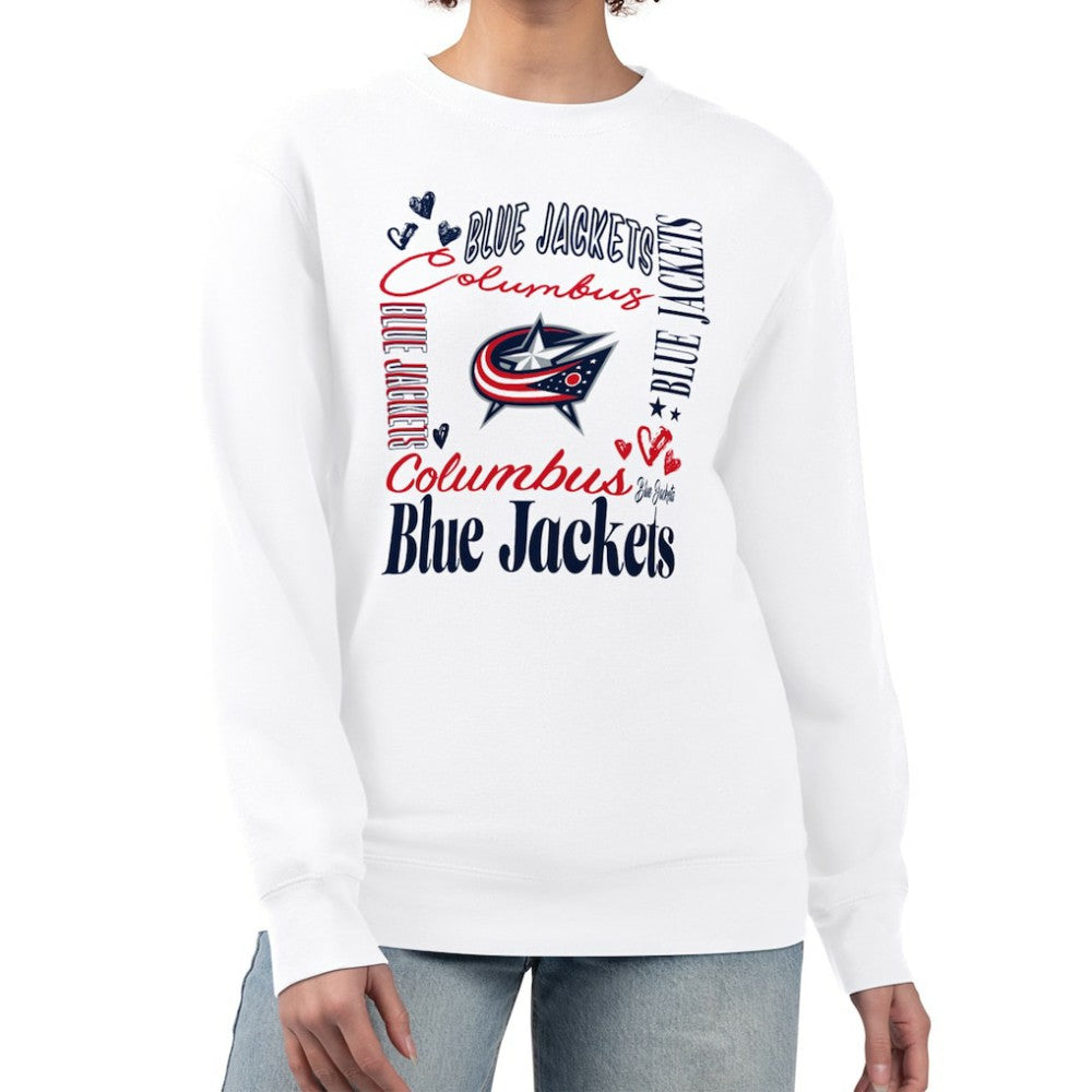 Columbus Blue Jackets G-III 4Her by Carl Banks Women's Collage Graphic Fleece Long Sleeve Pullover Sweatshirt - White Sweatshirts