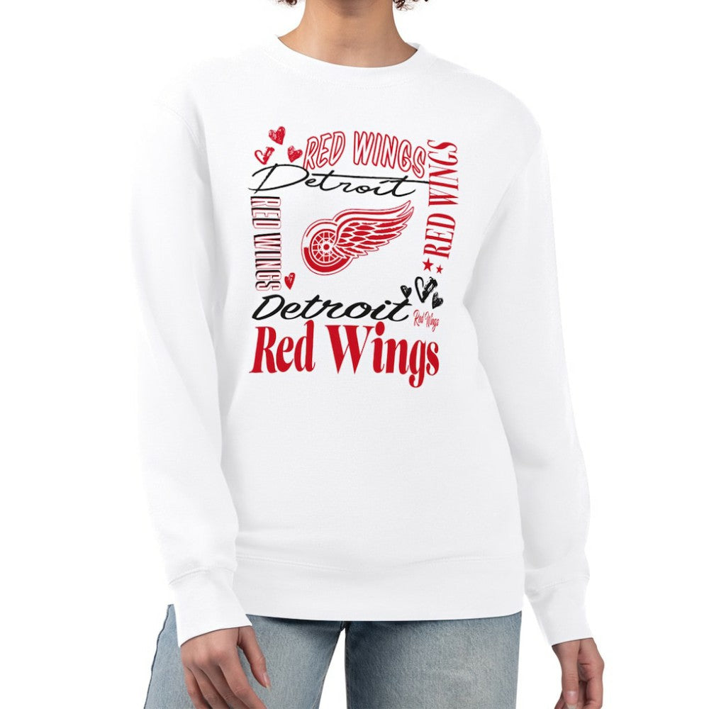 Detroit Red Wings G-III 4Her by Carl Banks Women's Collage Graphic Fleece Long Sleeve Pullover Sweatshirt - White Sweatshirts