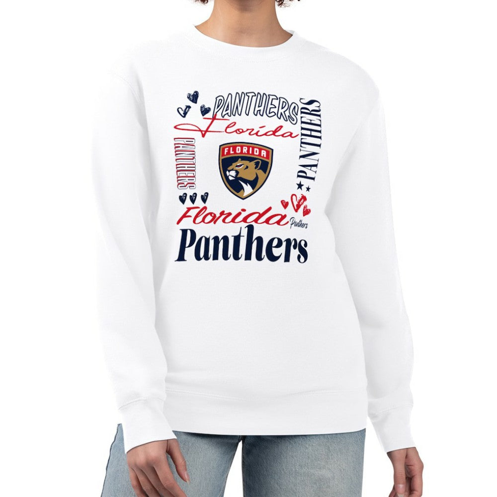 Florida Panthers G-III 4Her by Carl Banks Women's Collage Graphic Fleece Long Sleeve Pullover Sweatshirt - White Sweatshirts