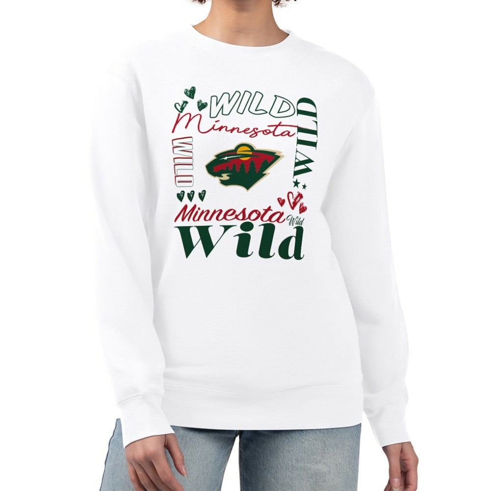 Minnesota Wild G-III 4Her by Carl Banks Women's Collage Graphic Fleece Long Sleeve Pullover Sweatshirt - White Sweatshirts