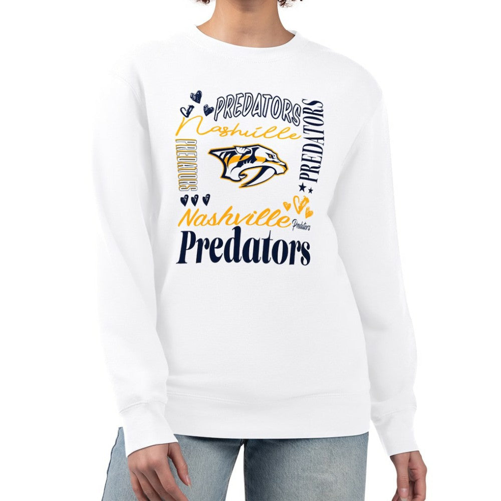 Nashville Predators G-III 4Her by Carl Banks Women's Collage Graphic Fleece Long Sleeve Pullover Sweatshirt - White Sweatshirts