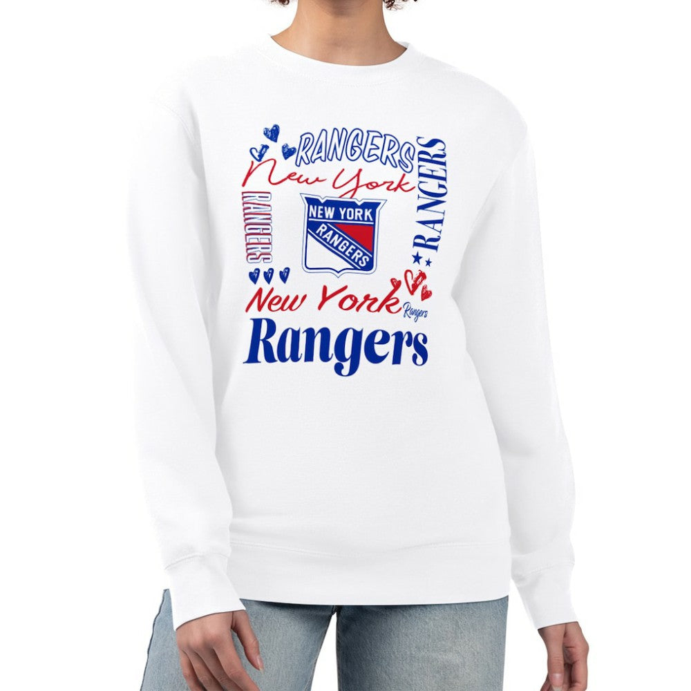 New York Rangers G-III 4Her by Carl Banks Women's Collage Graphic Fleece Long Sleeve Pullover Sweatshirt - White Sweatshirts