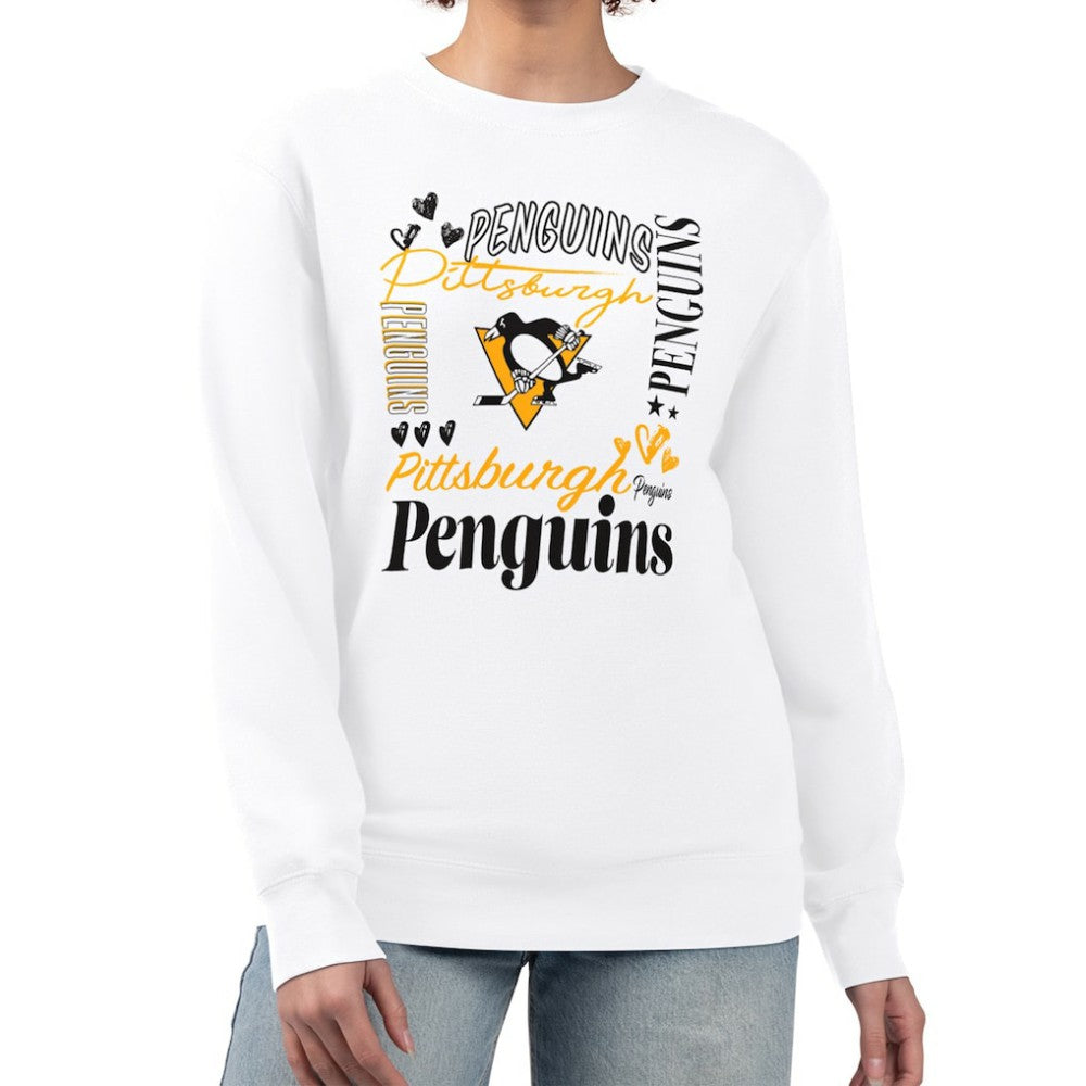 Pittsburgh Penguins G-III 4Her by Carl Banks Women's Collage Graphic Fleece Long Sleeve Pullover Sweatshirt - White Sweatshirts