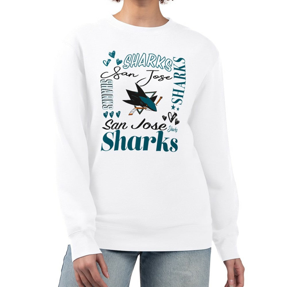 San Jose Sharks G-III 4Her by Carl Banks Women's Collage Graphic Fleece Long Sleeve Pullover Sweatshirt - White Sweatshirts