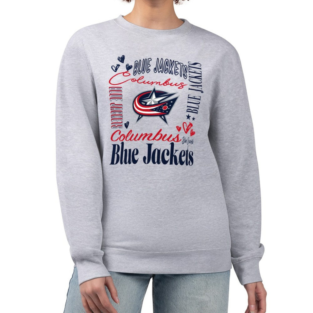 Columbus Blue Jackets G-III 4Her by Carl Banks Women's Collage Graphic Fleece Long Sleeve Pullover Sweatshirt - Heather Gray Sweatshirts
