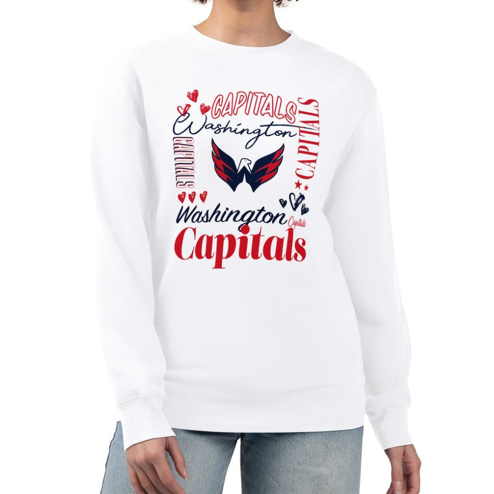 Washington Capitals G-III 4Her by Carl Banks Women's Collage Graphic Fleece Long Sleeve Pullover Sweatshirt - White Sweatshirts