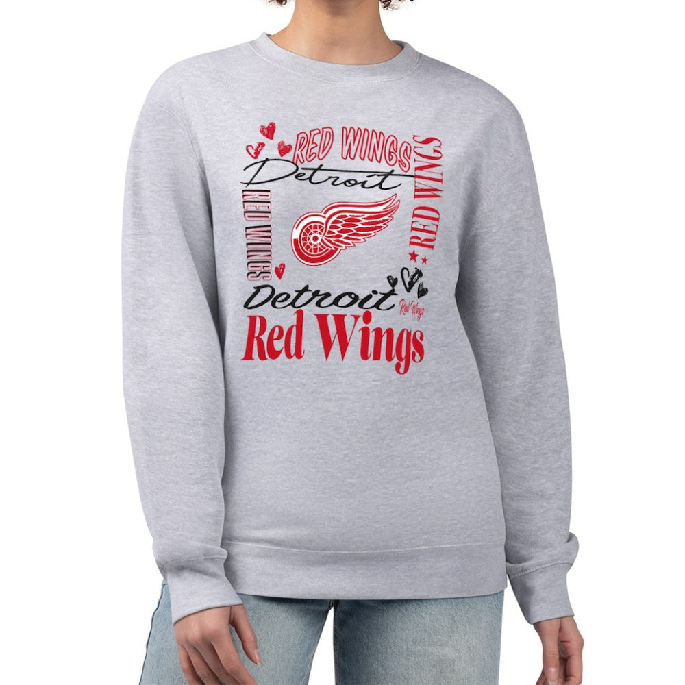 Detroit Red Wings G-III 4Her by Carl Banks Women's Collage Graphic Fleece Long Sleeve Pullover Sweatshirt - Heather Gray Sweatshirts