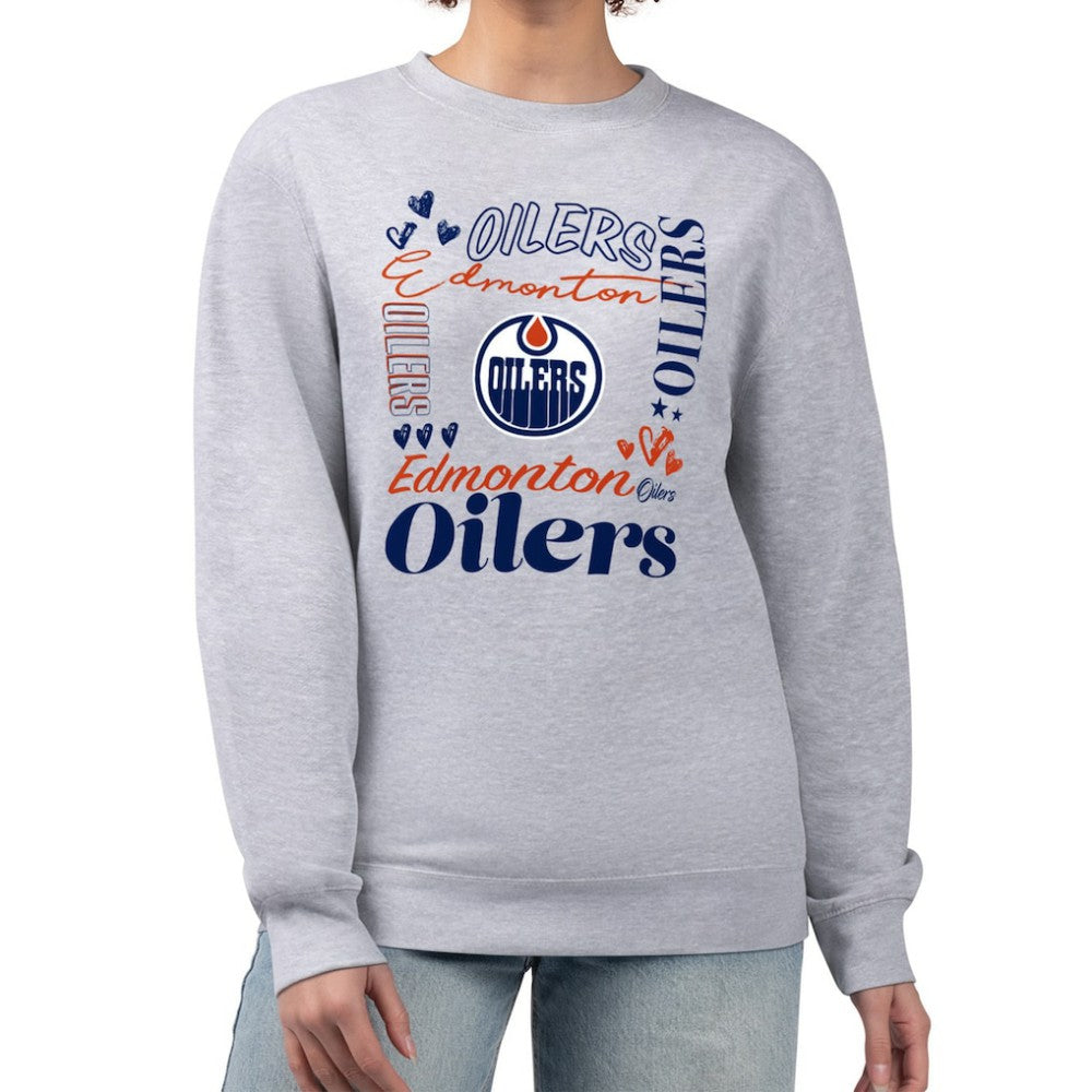 Edmonton Oilers G-III 4Her by Carl Banks Women's Collage Graphic Fleece Long Sleeve Pullover Sweatshirt - Heather Gray Sweatshirts